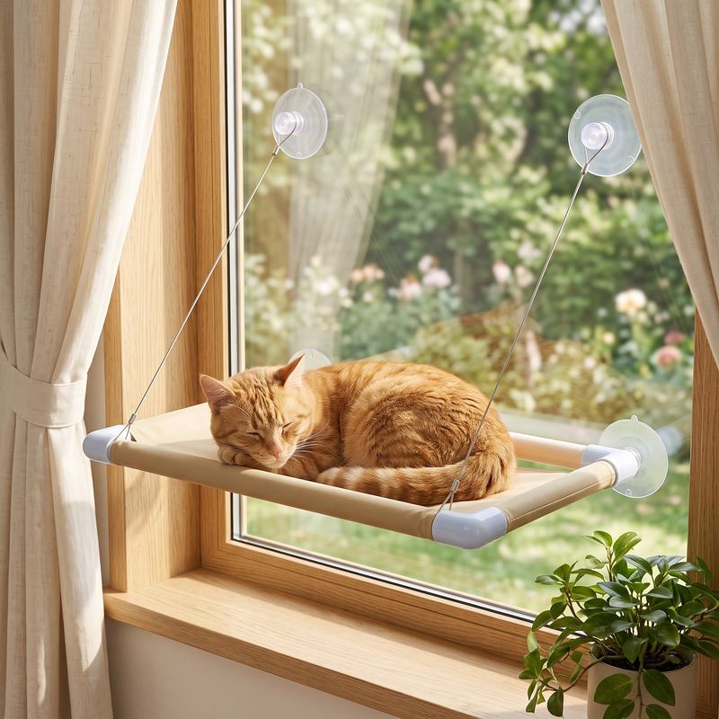 Cat napping on a Lark & Nest window perch